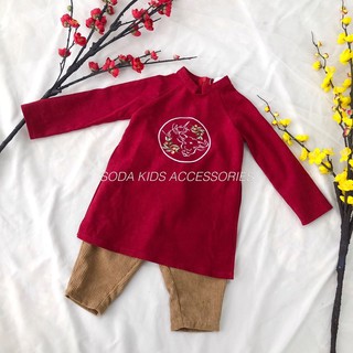 Set áo dài cho bé hình Trâu