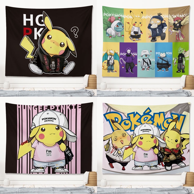 Hanging Cloth Background Cloth Japanese Cartoon Pikachu Internet CelebrityinsBedroom Photo Wall Covering Tapestry Living Room Decorative Canvas