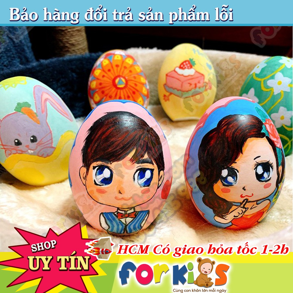 Trứng tô màu phục sinh cho bé, 6 trứng tượng thạch cao, kèm cọ màu khay cho bé tô màu