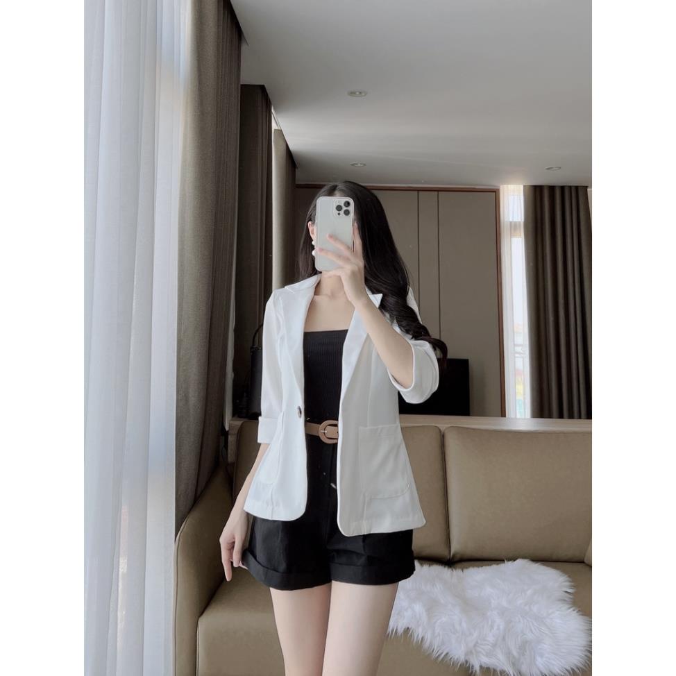 [Mã BMLT35] Áo vest blazer nữ tay lỡ sắn gấu mix áo croptop phong cách công sở thanh lịch thiết kế Evalover : VE29