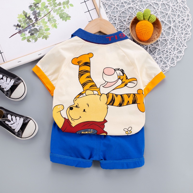 Set Đồ 2 Món Gồm Áo Thun cotton Tay Ngắn In Hình Gấu Pooh + Quần shorts Thoải Mái Cho Bé