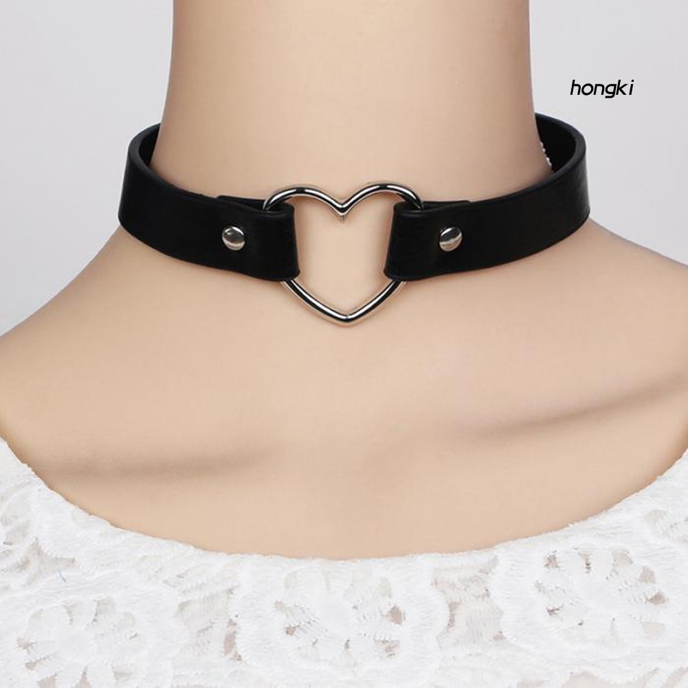 vòng cổ Choker Da Mặt Hình Trái Tim Thời Trang Cho Nữ