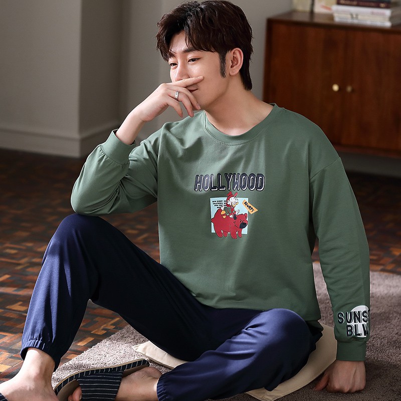 HÀNG CAO CẤP -  BỘ THU ĐÔNG NAM Chất vải Cotton 100% đồ ngủ nam mặc ở nhà được 4 mùa style Hàn Quốc trẻ trung & sang trọ