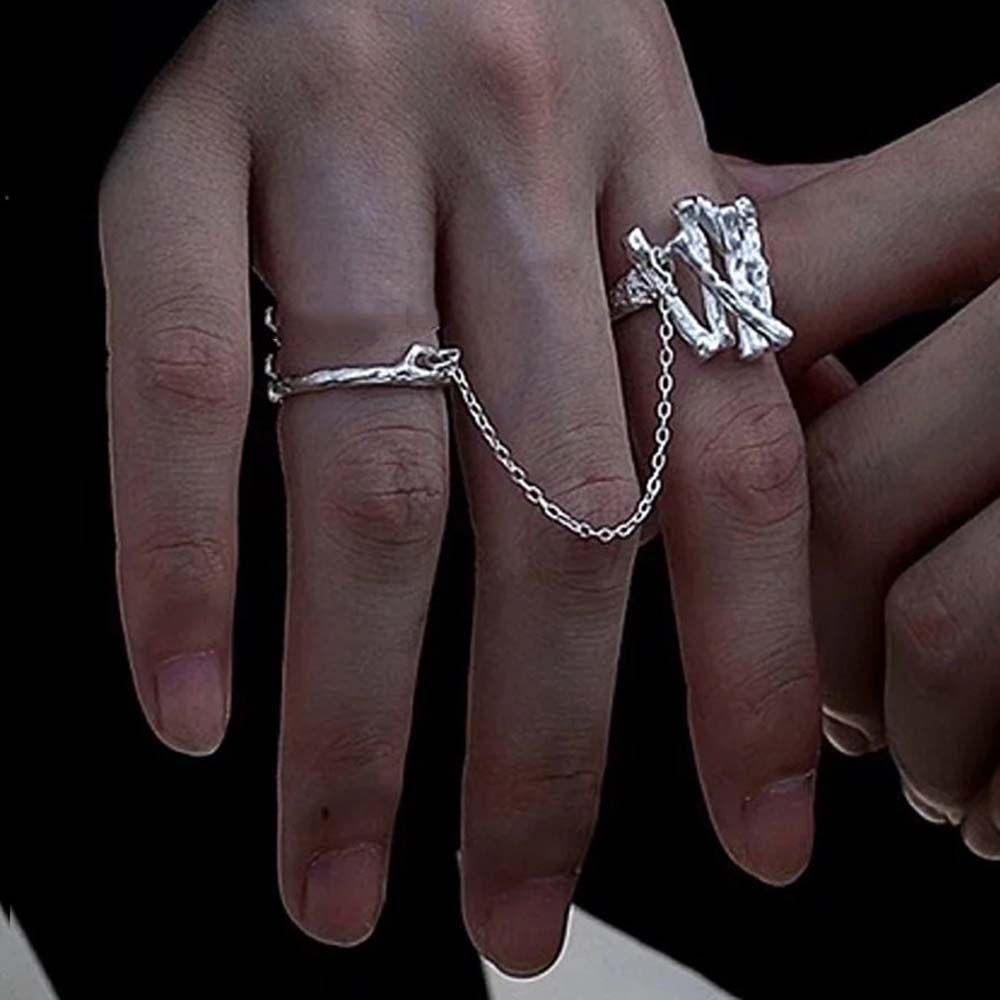 Nhẫn Tua Rua Hình Núi Lửa Phong Cách Punk Cá Tính Dành Cho Nữ|Nhẫn Hở Phối Dây Xích Kim Loại Nhiều Màu Sắc Cá Tính