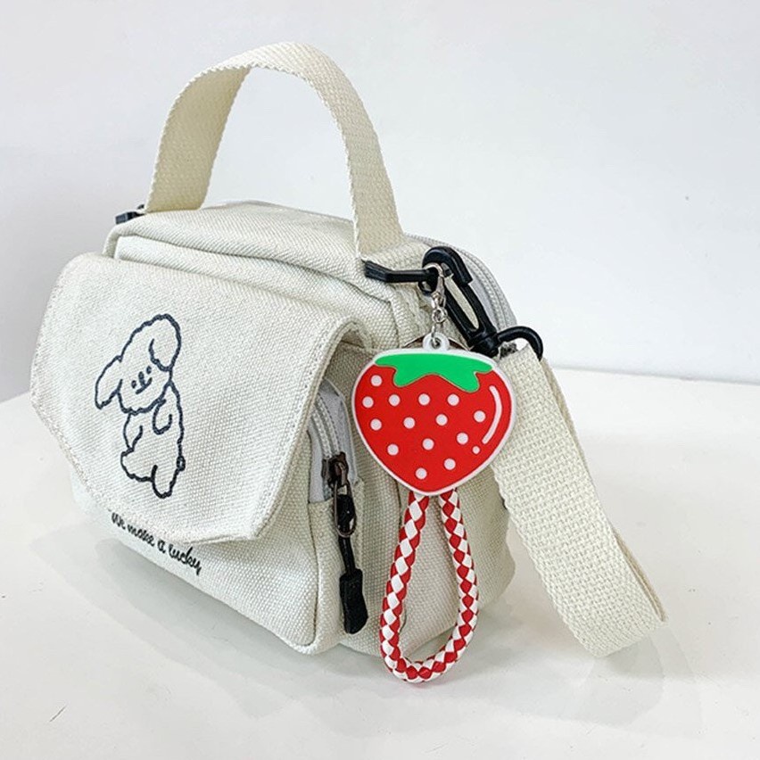 Túi đeo chéo vải canvas mini thêu cún đáng yêu đựng đồ đa năng đi học đi chơi giá rẻ ( không kèm móc khóa bông)