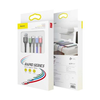 Cáp Sạc Đa Năng BASEUS RAPID SERIES 4 trong 1 (3.5A, 1.2M, Type C/ Micro/ 2 Lightning , Fast charge 4 in 1 Cable)