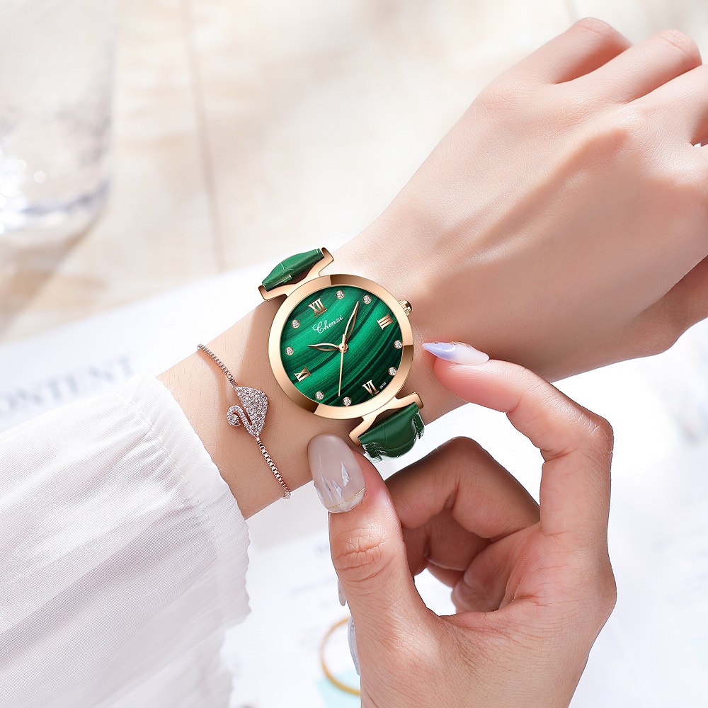 Đồng hồ đeo tay thời trang Chenxi Malachite màu xanh lá sang trọng chống nước dành cho nữ