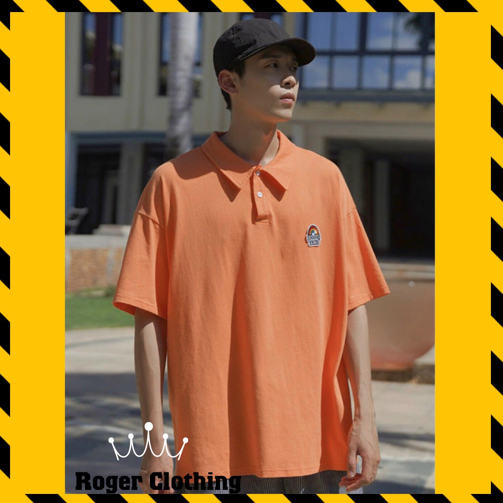 Áo thun nam nữ unisex tay lỡ POLO CẦU VỒNG oversize 4 màu trắng hồng cam xanh cotton dáng xuông | BigBuy360 - bigbuy360.vn