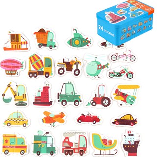Xếp hình 2 miếng chủ đề phương tiện hộp sắt