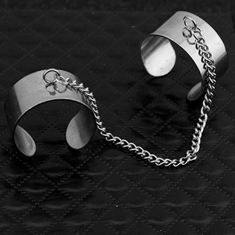 Attract connecting finger ring Punk Style Stainless steel chain Finger Knuckle BTSARMY Opening Rings Charm Set