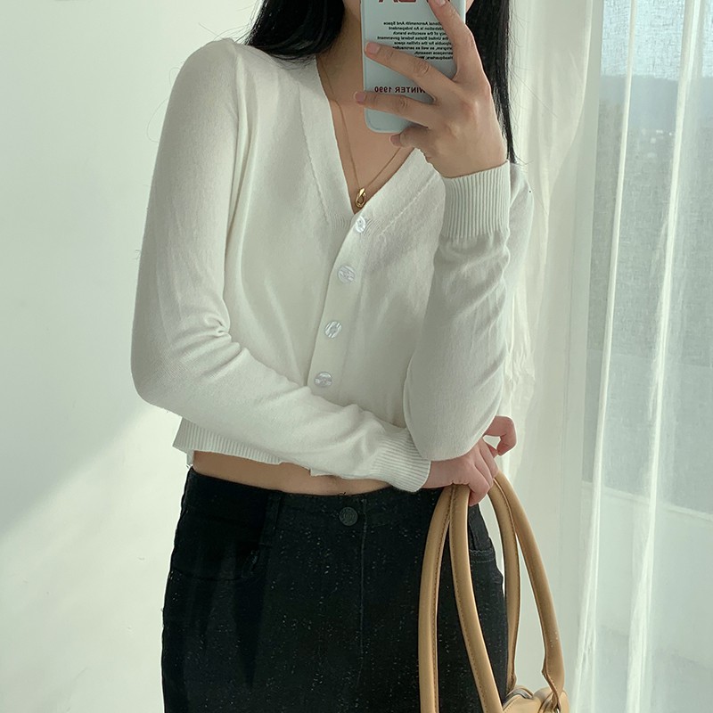 Áo khoác Cardigan Len đan mỏng Cổ tim Dài tay Màu trơn Ulzzang Hàn Quốc Áo Cardigan nữ Tay dài  Thời trang | BigBuy360 - bigbuy360.vn