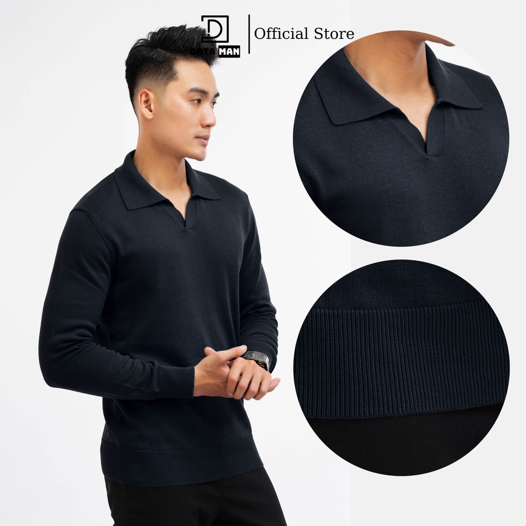 Áo Polo nam dài tay DATAMAN dệt kim, phong cách Hàn Quốc vải cotton chải kĩ mềm mịn, không bai xù, bo tay bo gấu - DT28