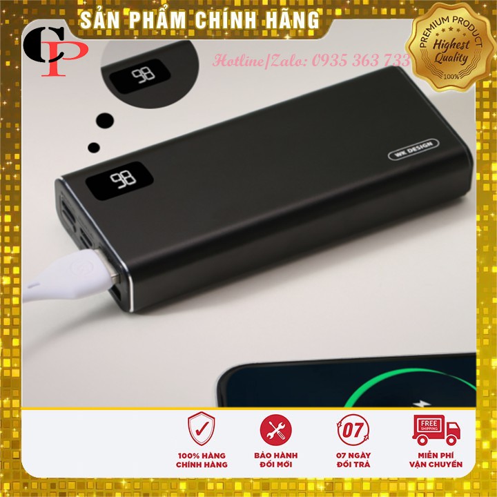 Sạc dự phòng, Pin sạc dự phòng 10000 mAh WP-099 Thiết kế nhỏ gọn trong lòng bàn tay, chip thông minh tự ngắt khi sạc đầy