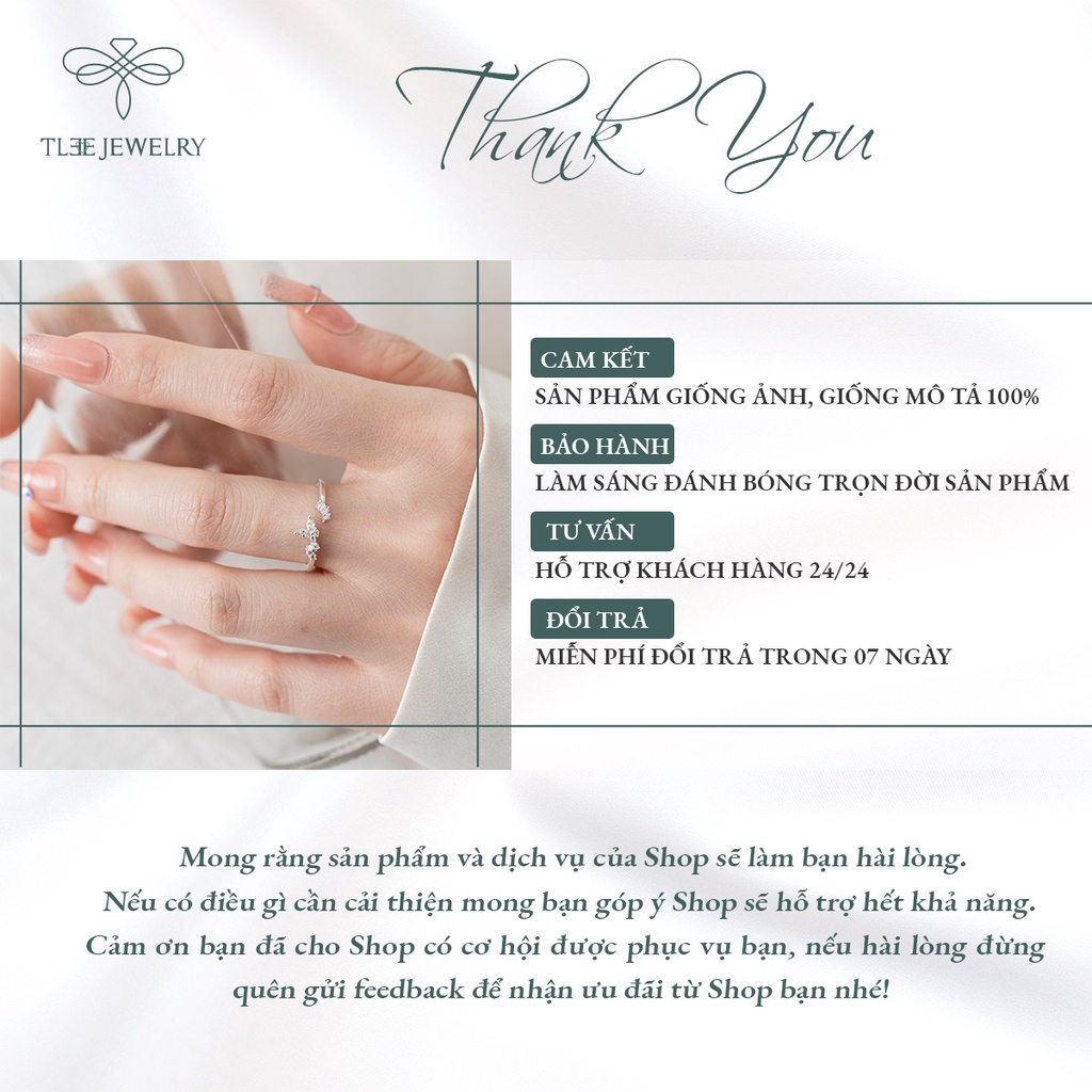 Nhẫn bạc nữ TLEE đính đá hình cánh bướm dáng hở nữ tính NCJ A0203