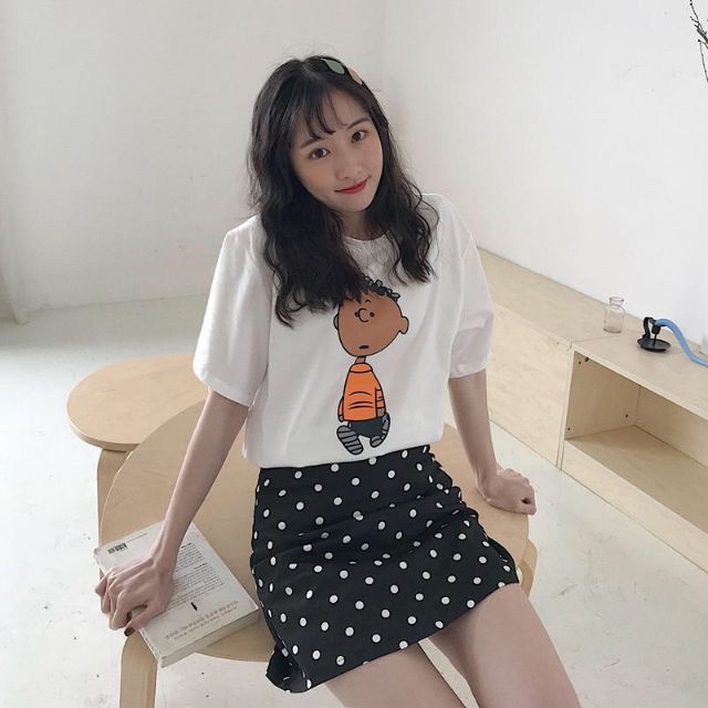 Áo thun tay lỡ unisex nữ in cậu bé