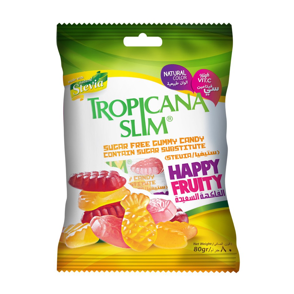 Kẹo dẻo ăn kiêng không đường Tropicana Slim Happy Fruit 80g (4 x 20g) - Hàng phân phối độc quyền