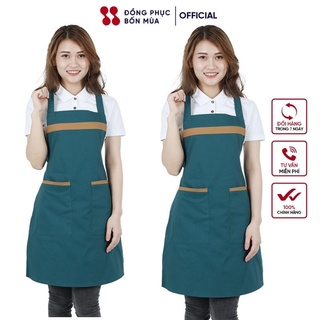 Tạp Dề Yếm Cao Cấp Màu Đen Phối Kẻ, Dây Đeo Có Khóa Điều Chỉnh, Vải Kaki Cotton IN LOGO MIẾN PHÍ - Đồng Phục Bốn Mùa