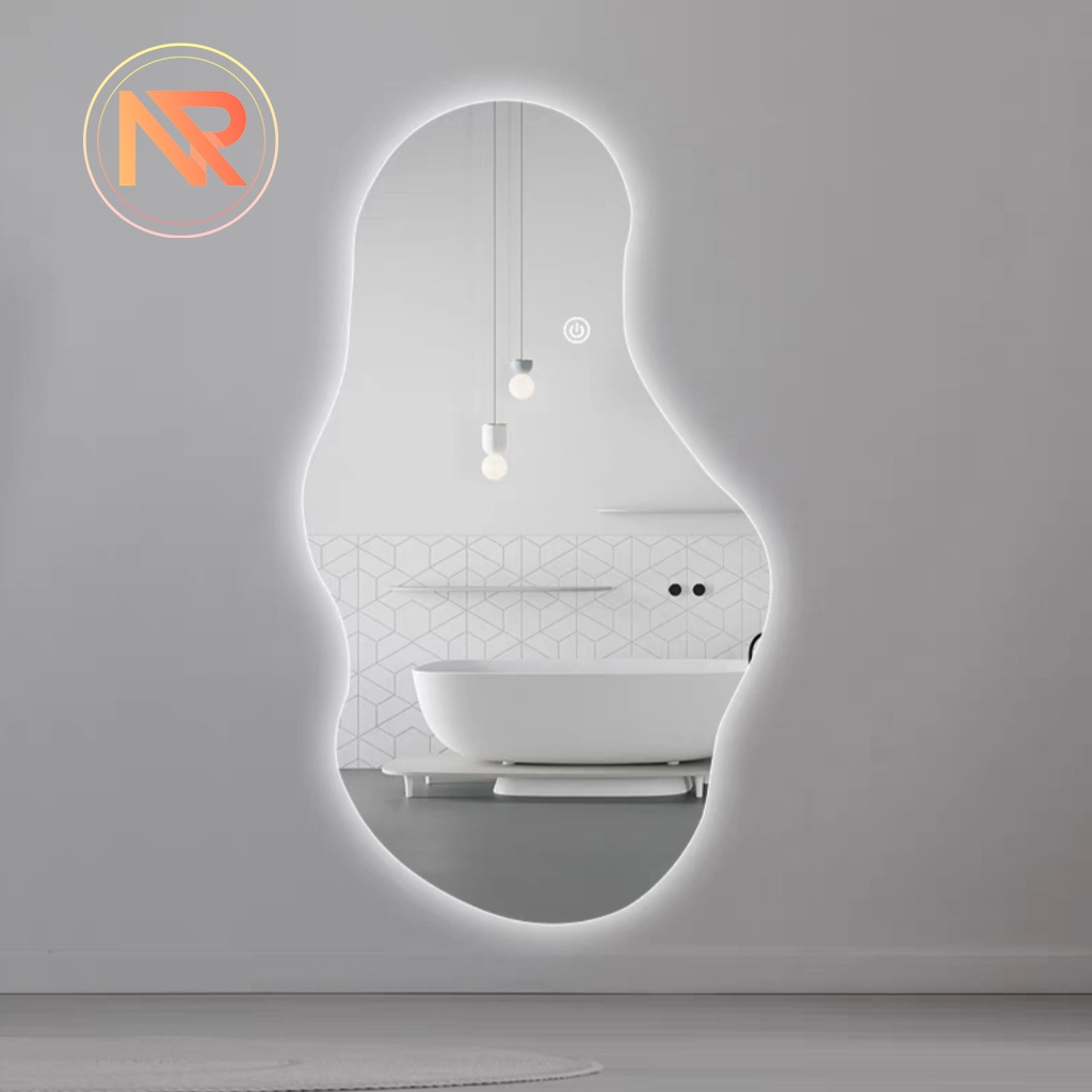 Gương Toàn Thân Hình Hạt Đậu, Treo Tường Led Cảm Ứng Cao Cấp 40x70cm 60x100cm Full Phụ Kiện
