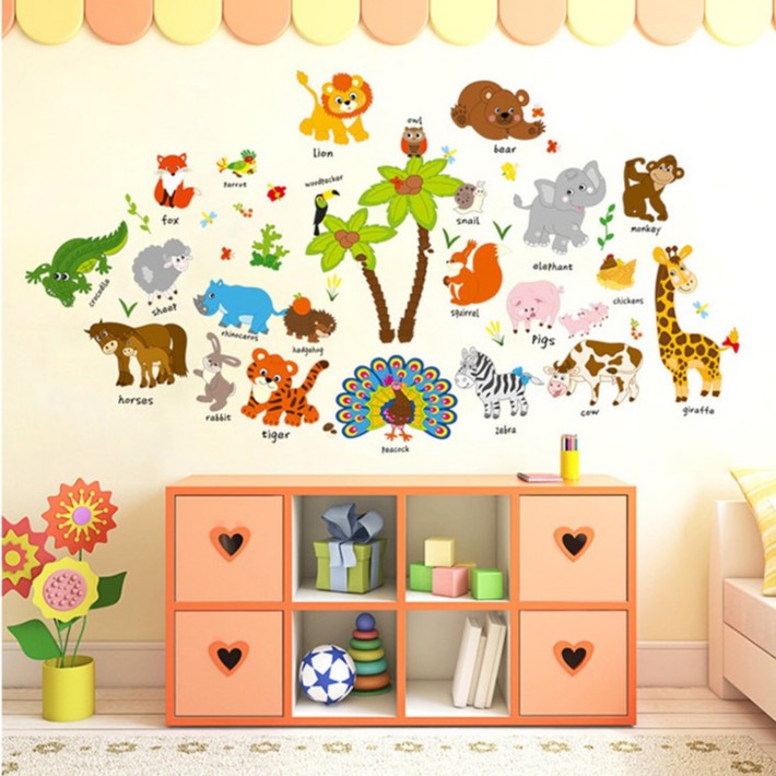 Decal dán tường vườn thú tiếng anh mã 03..