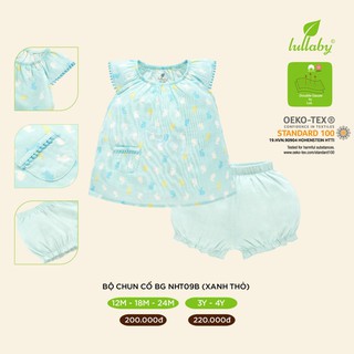 LULABY bộ chun cổ bé gái ( xanh in thỏ)