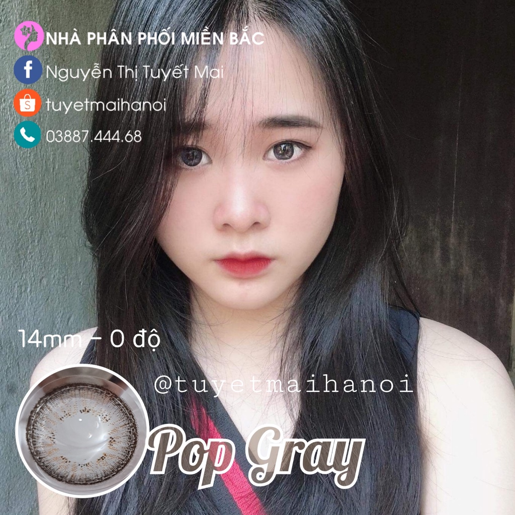 Kính Áp Tròng Màu Xám Tự Nhiên Pop Gray 14mm 0 Độ - Lens Hàn Quốc Vassen Sexy Me