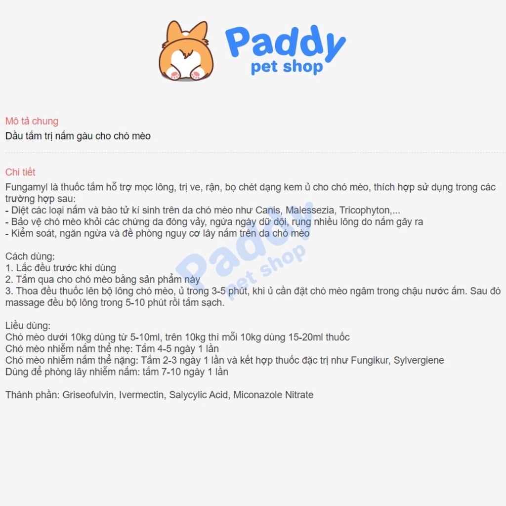Sữa Tắm Fungamyl & Dermatic Ngừa Nấm Da, Vảy Gàu Cho Chó Mèo