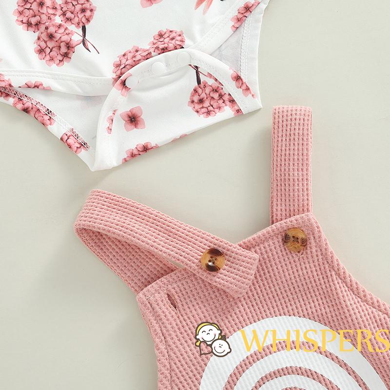Bộ Áo Liền Quần Tay Dài Cổ Tròn In Hoa + Áo Liền Quần Hai Dây Màu Cầu Vồng + Mũ Hoa + Băng Đô Xinh Xắn