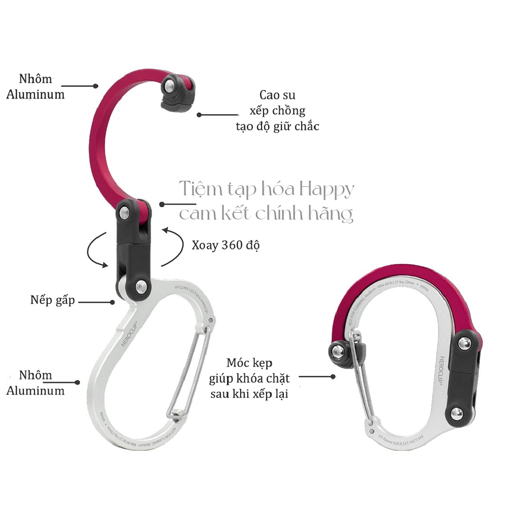Móc khóa Heroclip size Small chịu được tải trọng 22kg - Màu Gold & Cinnamon