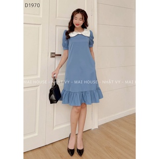 Đầm Suông Công Sở NHẬT VY Cổ Tròn Phối Nơ Trắng Chất Cotton Mỹ Có Túi Bên Hông Dáng Đuôi Cá Màu Hồng, Xanh - D1970
