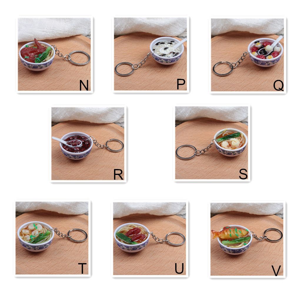 Móc khóa hình tô ăn mì mini sứ bằng nhựa màu xanh dương và trắng cho nhà búp bê