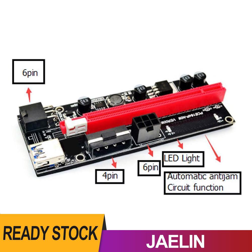 JAE PCI-E Riser Card PCI Express 1X to 16X Extender Adapter 4Pin 6Pin Power