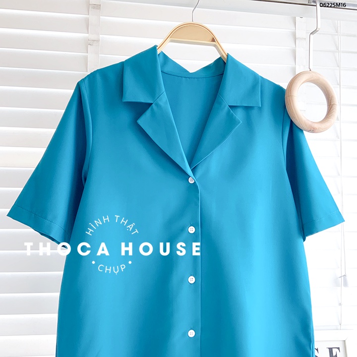 Áo sơ mi cổ vest tay ngắn trơn nhiều màu THOCA HOUSE mặc đi chơi, đi làm thanh lịch