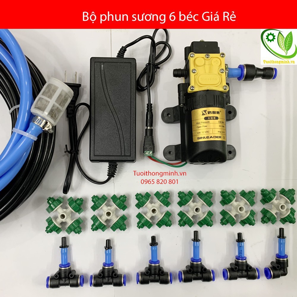 Combo trọn bộ phun sương, làm mát 6 béc XANH