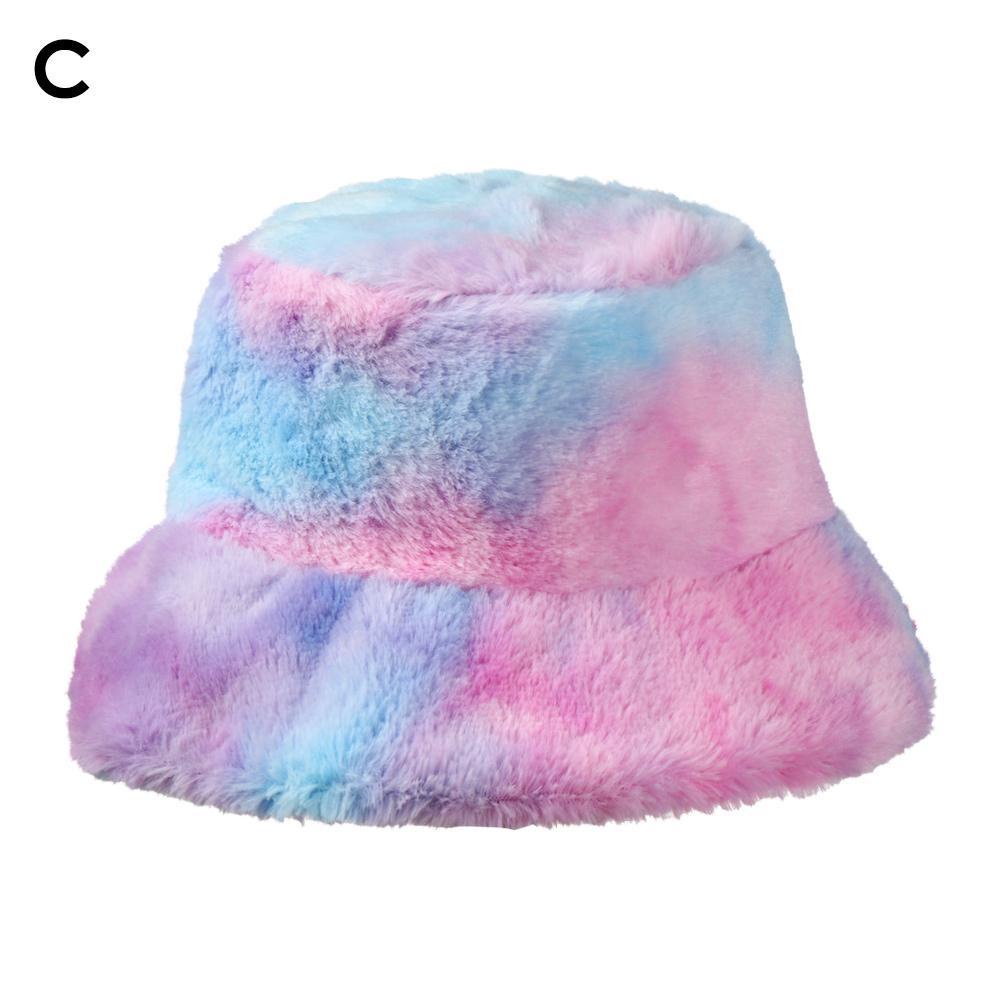 LEILY Mũ Bucket Màu Loang Mềm Mại Giữ Ấm Mùa Đông Cho Nữ