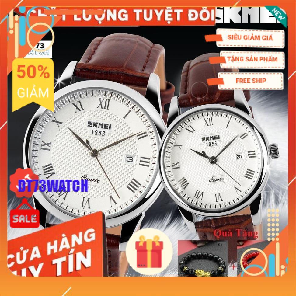 Đồng hồ đôi SKMEI 9058 dây da cao cấp, chống nước tuyệt đối,sang trọng,phong cách cổ điển,BH 12 th