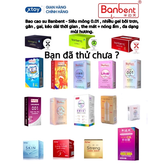 Lẻ Bao cao su BANBENT 0.01 siêu mỏng, nhiều gel bôi trơn, hương thơm Hộp 10 bcs