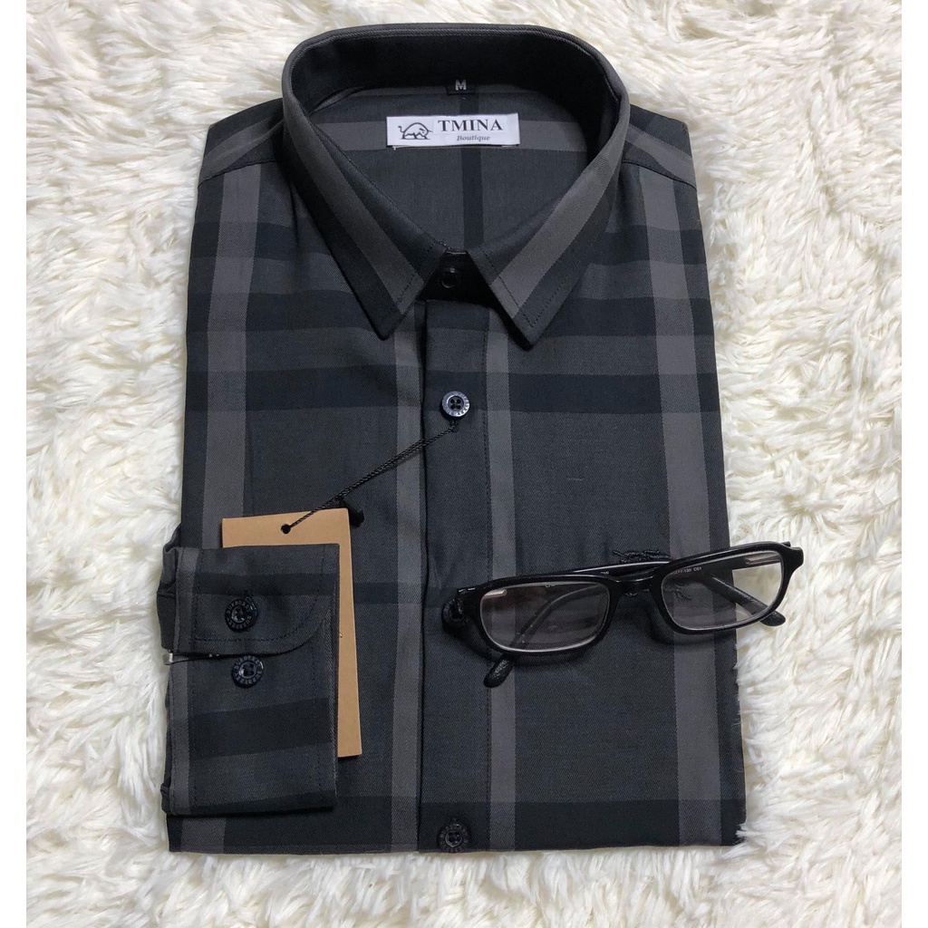 Áo sơ mi kẻ bbr tay dài vải cotton thoáng mát màu đen kẻ nhỏ SMD01