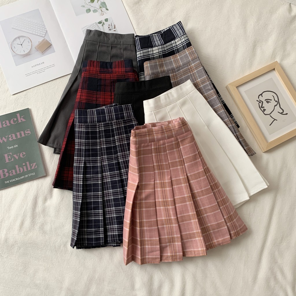 Chân Váy Xếp Ly Lưng Cao Họa Tiết Kẻ Sọc Thời Trang Mới Cho Nữ