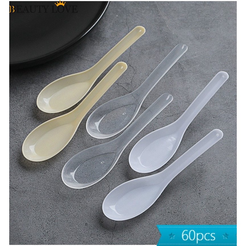[Mới] Set 60 Muỗng / Thìa Súp Trung Quốc Bằng Nhựa / Thìa Ăn Mì Dùng Một Lần Hoàn Hảo Cho Hộ Gia Đình