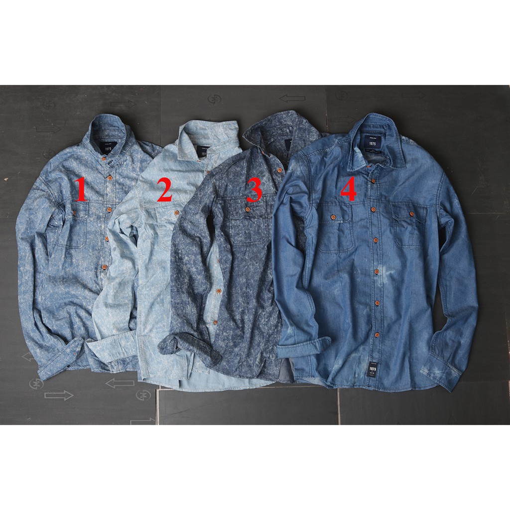 Sơ mi denim zara 1975 vải giặt ảnh thất
