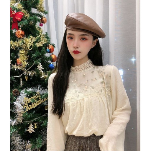 [HÀNG CÓ SẴN] Áo Sơ Mi Nữ Dài Tay Style Hàn Quốc - Áo sơ mi ren hoa ngực, ảnh thật phía sau
