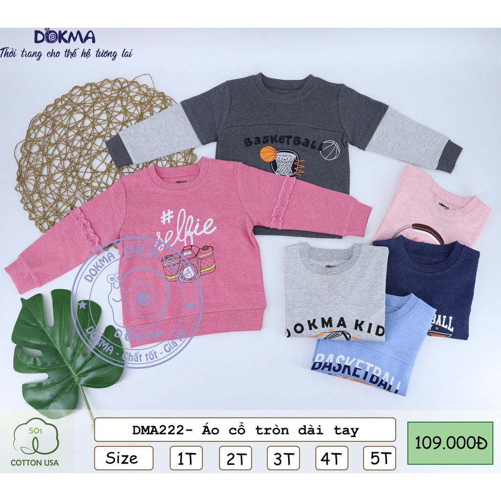 Áo nỉ cổ tròn dài tay Dokma size kids (1-5T)