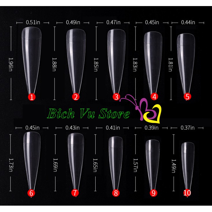Móng úp nhọn form dài | 10size