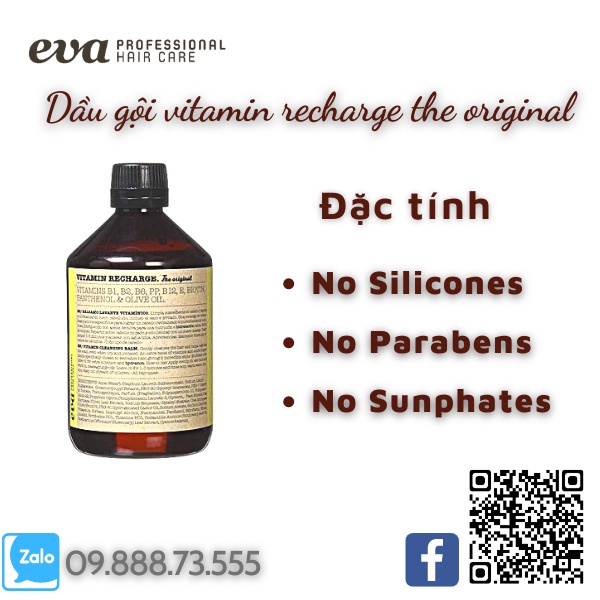 Dầu gội chống rụng và kích thích mọc tóc vitamin recharge the original ko chứa silicone sunfate nhập khẩu tây ban nha