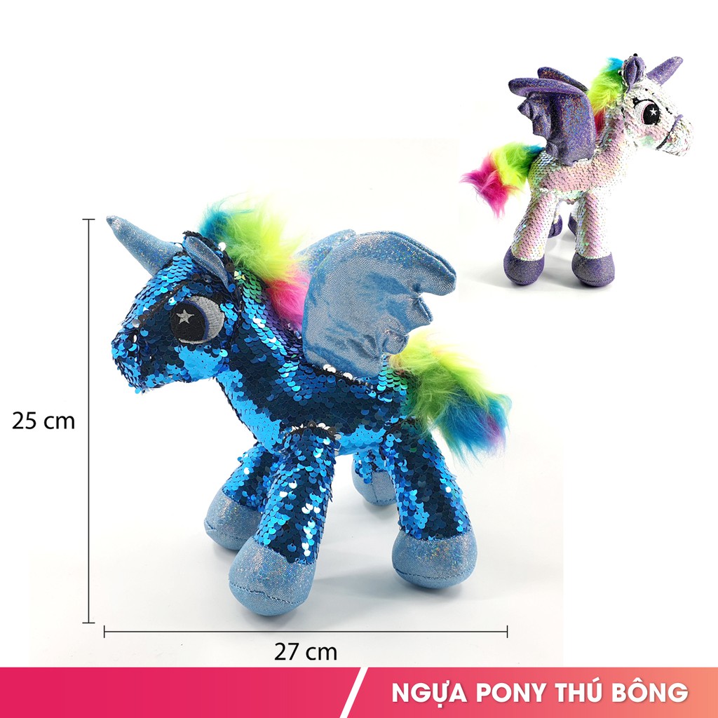 Gấu bông ngựa Pony 25cm lấp lánh, thú nhồi bông nhập khẩu