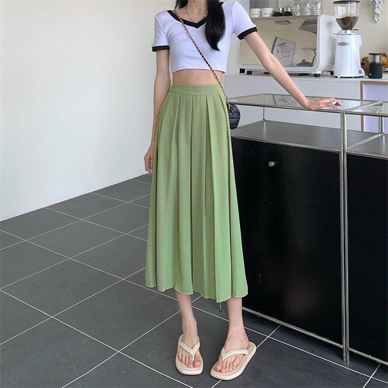 Chân váy midi dáng dài dập ly cực đep vải mềm mịn có lót trong