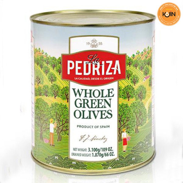 Quả Ôliu Xanh Nguyên Trái Cap Cấp Nhãn Hiệu La Pedriza Nhập Khẩu Tây Ban Nha Hộp Thiếc 3kg