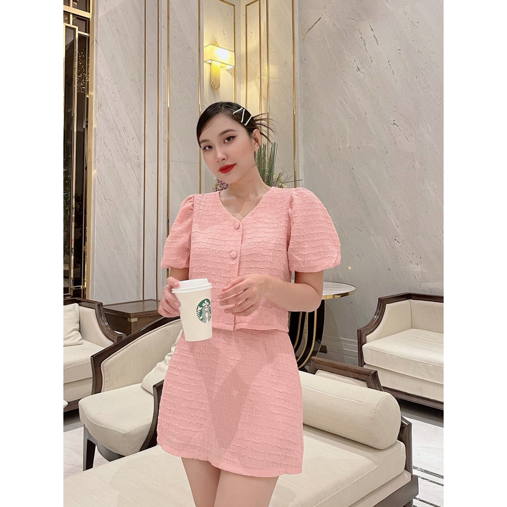 Set áo chân váy cổ tim mềm trẻ trung Set Sabrina DS86 Cin house