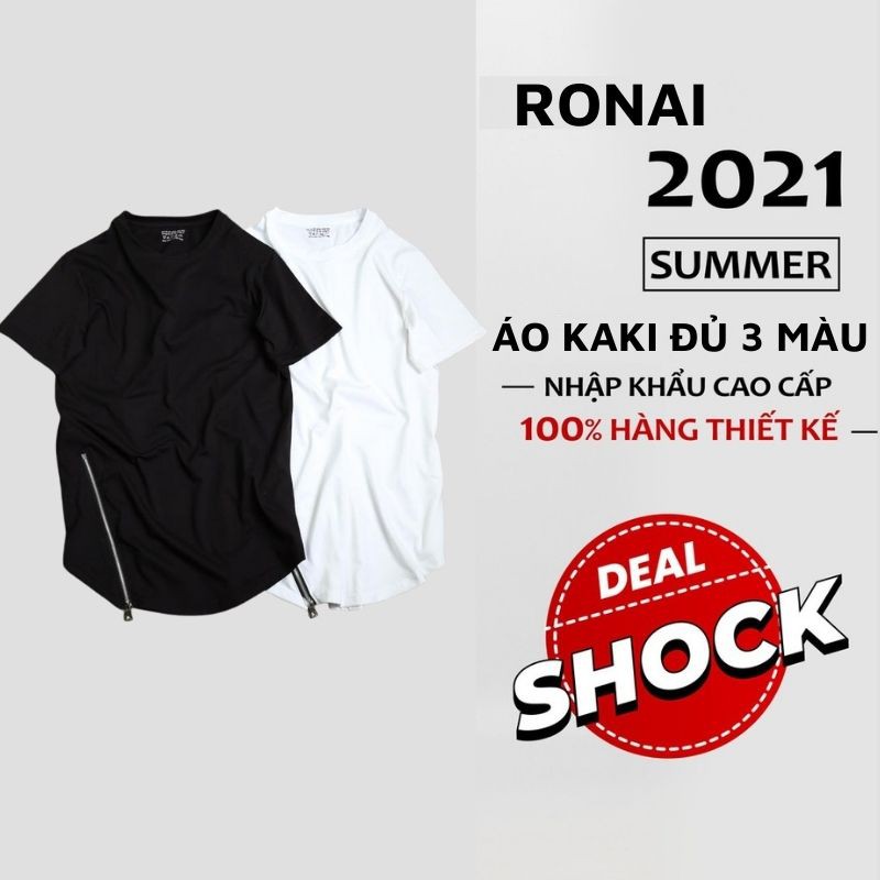Áo thun nam nữ unisex tay lỡ, áo phông tay lỡ unisex form rộng có khóa chéo dưới áo Ronai