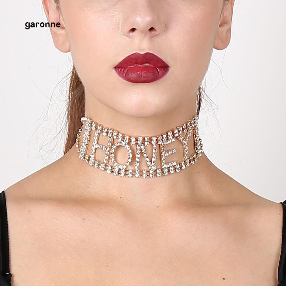 Vòng choker bản rộng tạo hình chữ Honey đính đá thời trang cho nữ